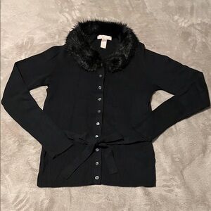 Banana Republic Black Sweater with Faux Fur Trim